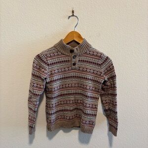 Janie and Jack Button-Neck Fair Isle Boys Sweater in Taupe and Mauve